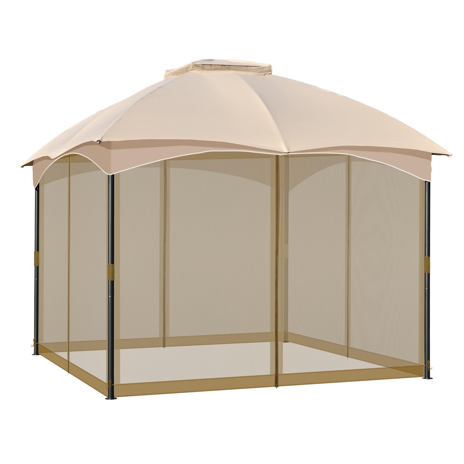 COWVIE Gazebo Replacement Netting Screen, 3 m x 3 m Universal Gazebo 4-Panel Mosquito Sidewalls with Double Zippers for Outdoor Patio, 100% Nylon, Dark Brown (Only Netting)