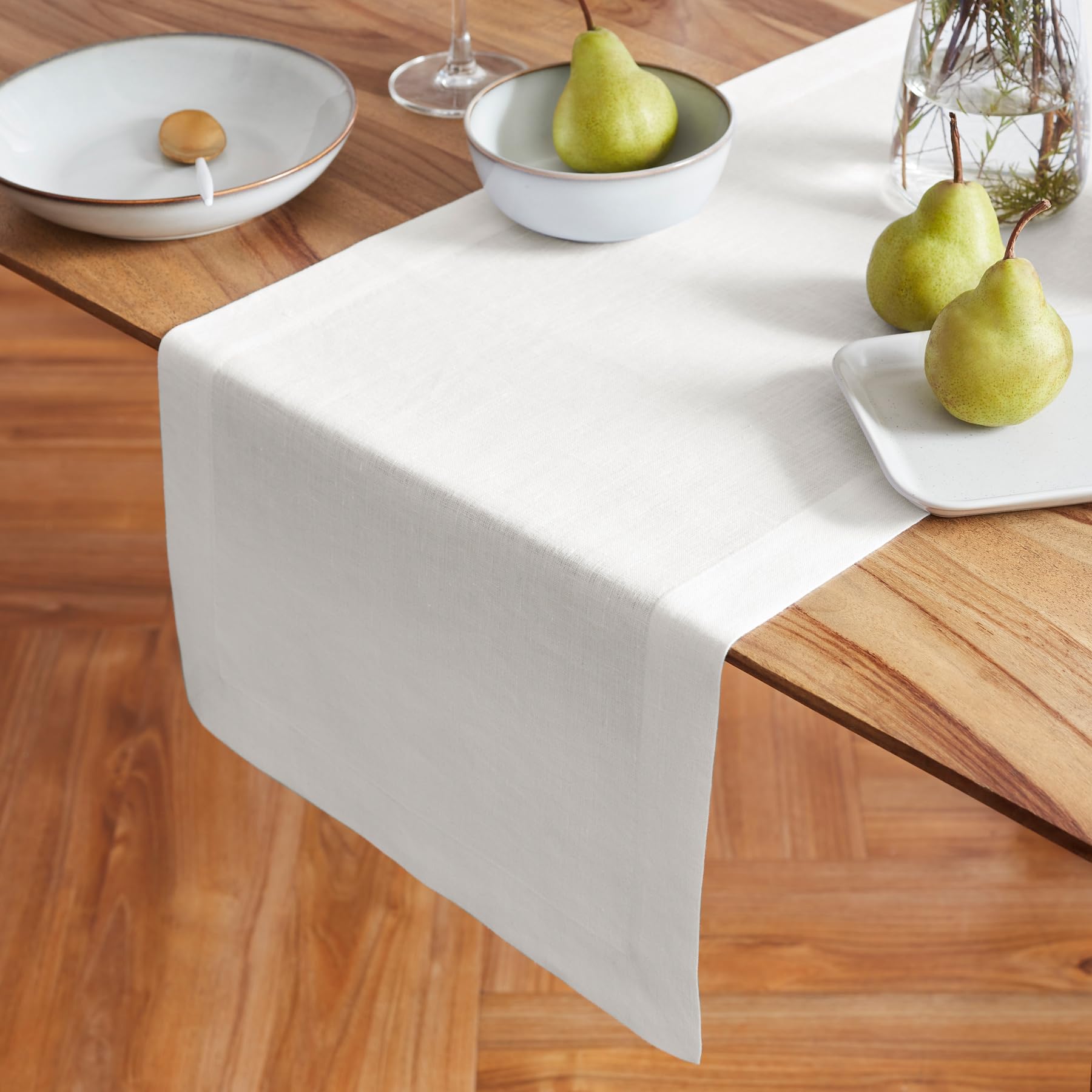 Solino Home 100% Linen Table Runner 14x60 Inch - Natural White Farmhouse Style For Fall & Holiday Decor