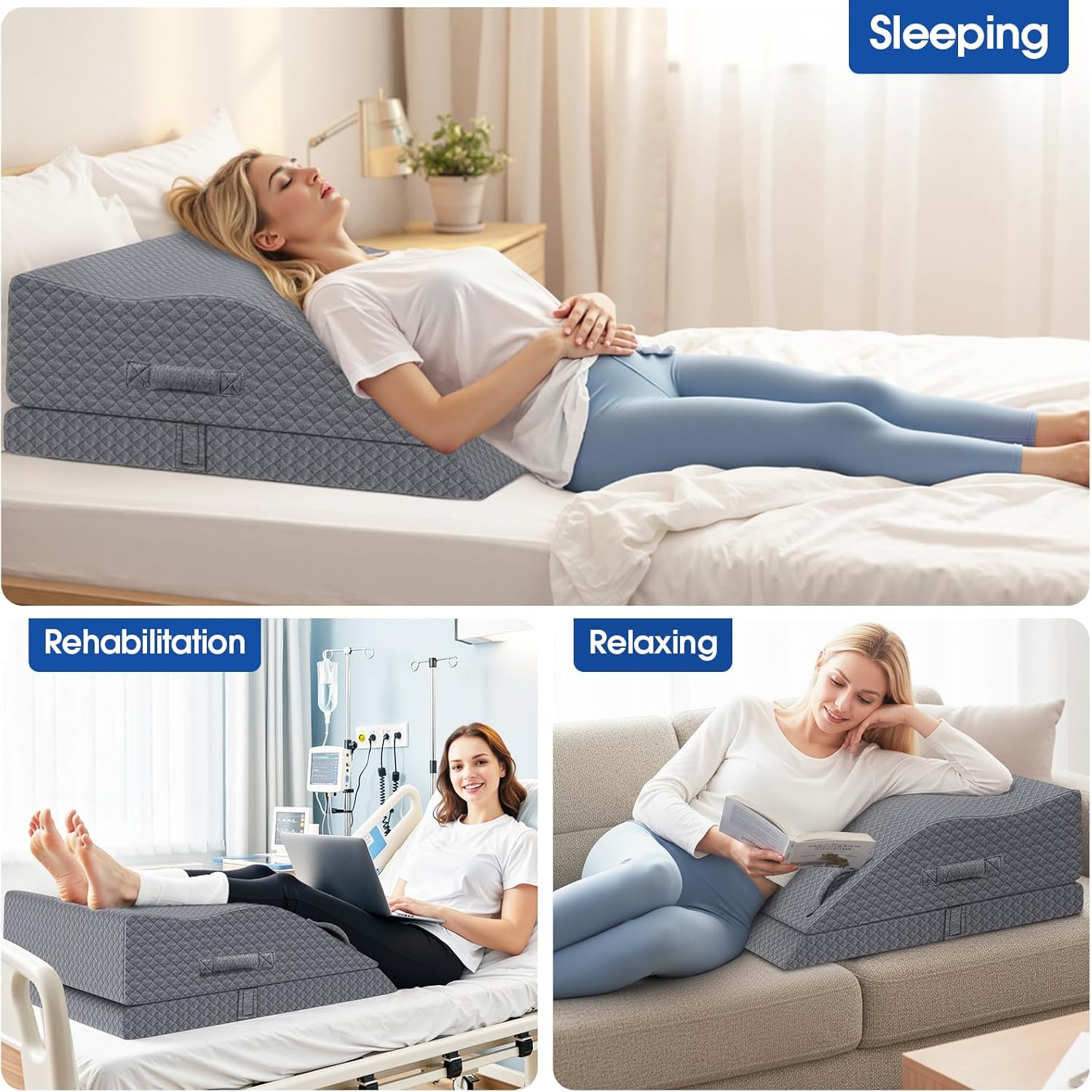 Elevation Pillows for Leg After Surgery, Memory Foam Adjustable Wedge Pillow for Injury or Rest, Ankle Pillow for Sleeping Blood Circulation Grey/Double Leg