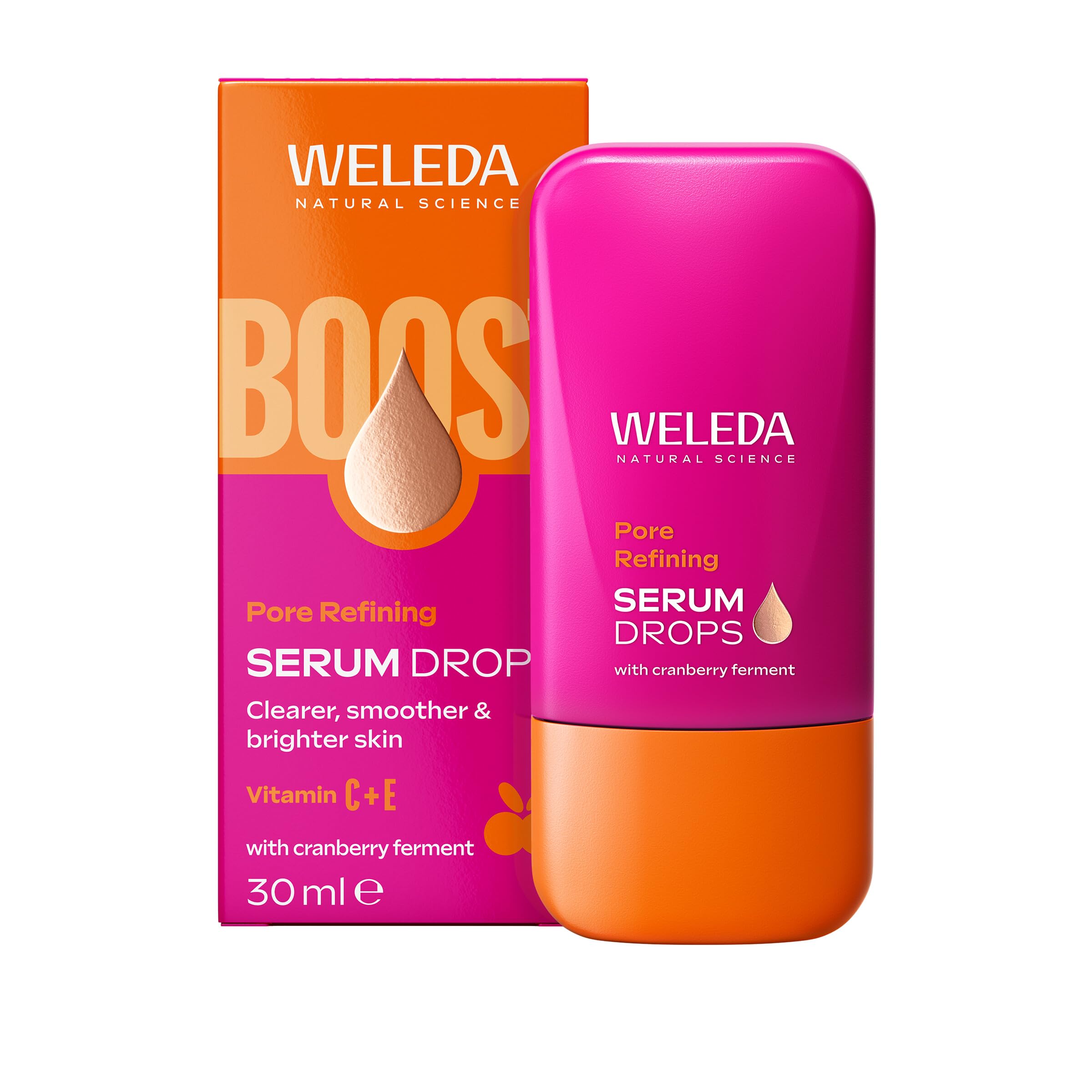 Weleda Pore Refining Face Serum Drops with Cranberry, Facial Serum with Vitamin C & E, Clearer, Smoother & Brighter Skin, Certified Natural, Vegan, 30ml