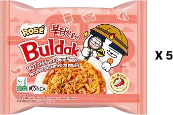 Buldak Noodles Hot Chicken Flavor Ramen 5 Pack - Ramen Instant NoodlesExcellent for Snack and Soups (Rose)