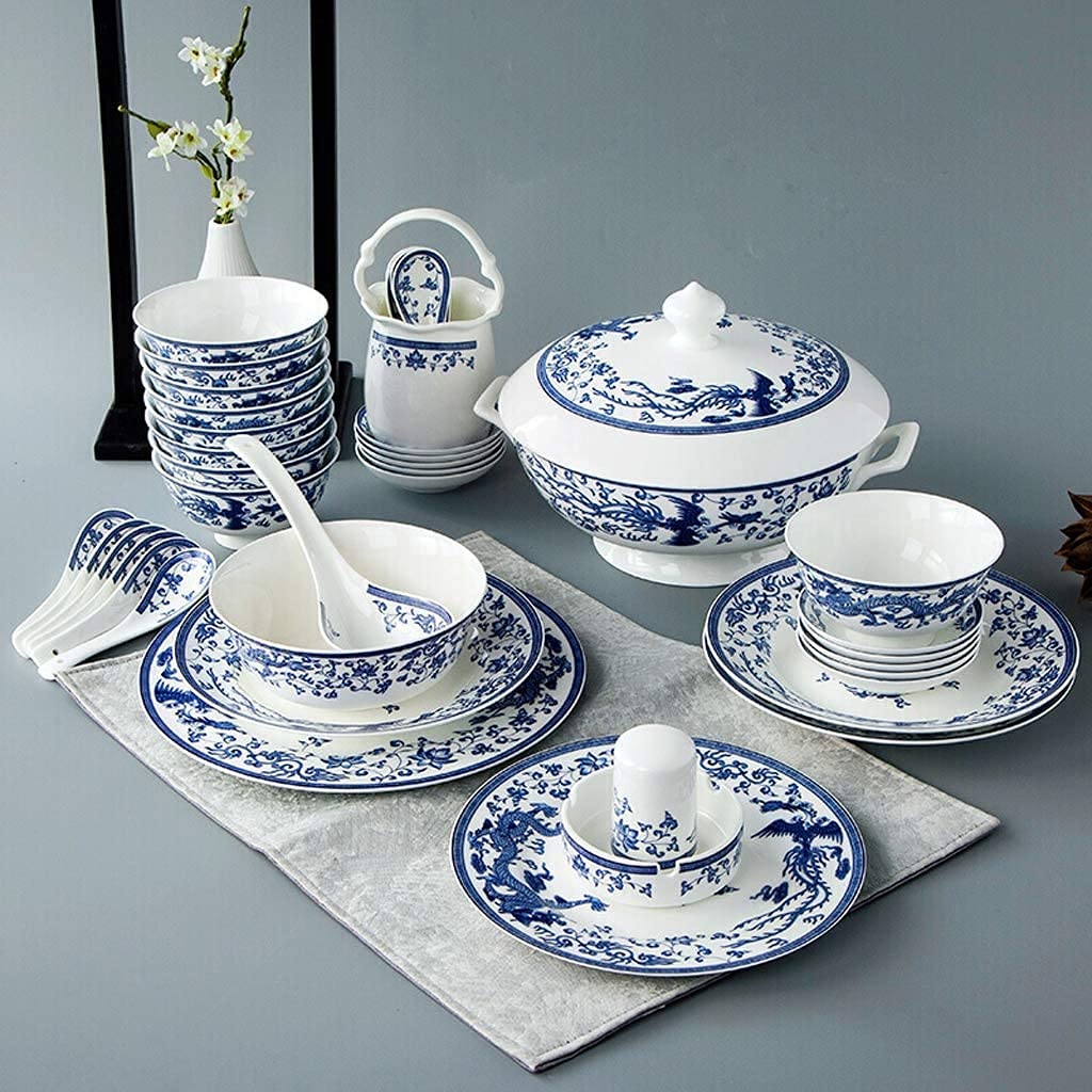 Luksusowy ceramiczny zestaw obiadowy do restauracji i domu z 50 szt. misek/garnków do zupy/talerzy/łyżek | Zastawa stołowa porcelanowa