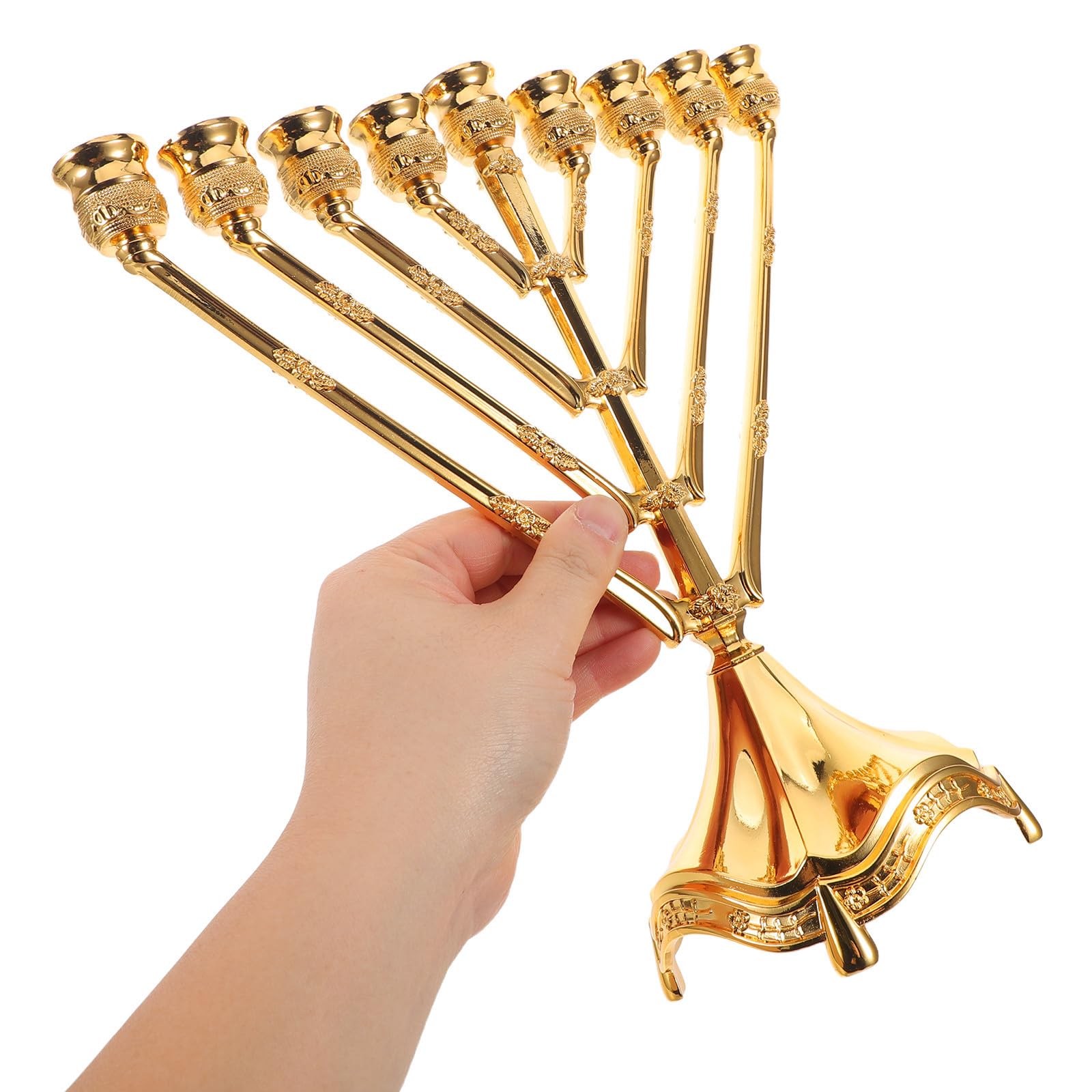 Menorá de Hanukkah Candelabro Clásico de 9 Brazos Dorado | Aleación de Zinc, Pieza Única, Centro de Mesa para Hogar y Decoración Festiva