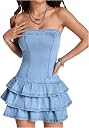 WDIRARA Women's Strapless Layered Ruffle Denim Dress Bandeau Mini Dresses