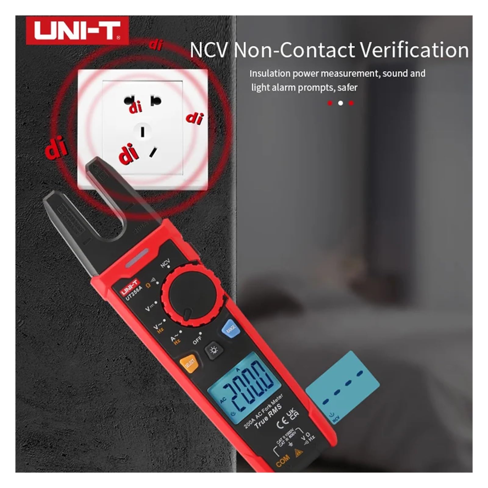 UT256 60A Pinza amperometrica digitale True RMS AC DC rilevamento NCV | Misura corrente AC DC e valori elettrici senza scollegare i circuiti per manutenzione e diagnosi(UT256A)