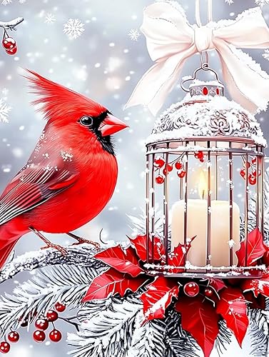 Yikenjoy Kits de arte de diamantes cardenales para adultos, kit de pintura de diamante 5D para principiantes, taladro completo, pájaro rojo, nieve,