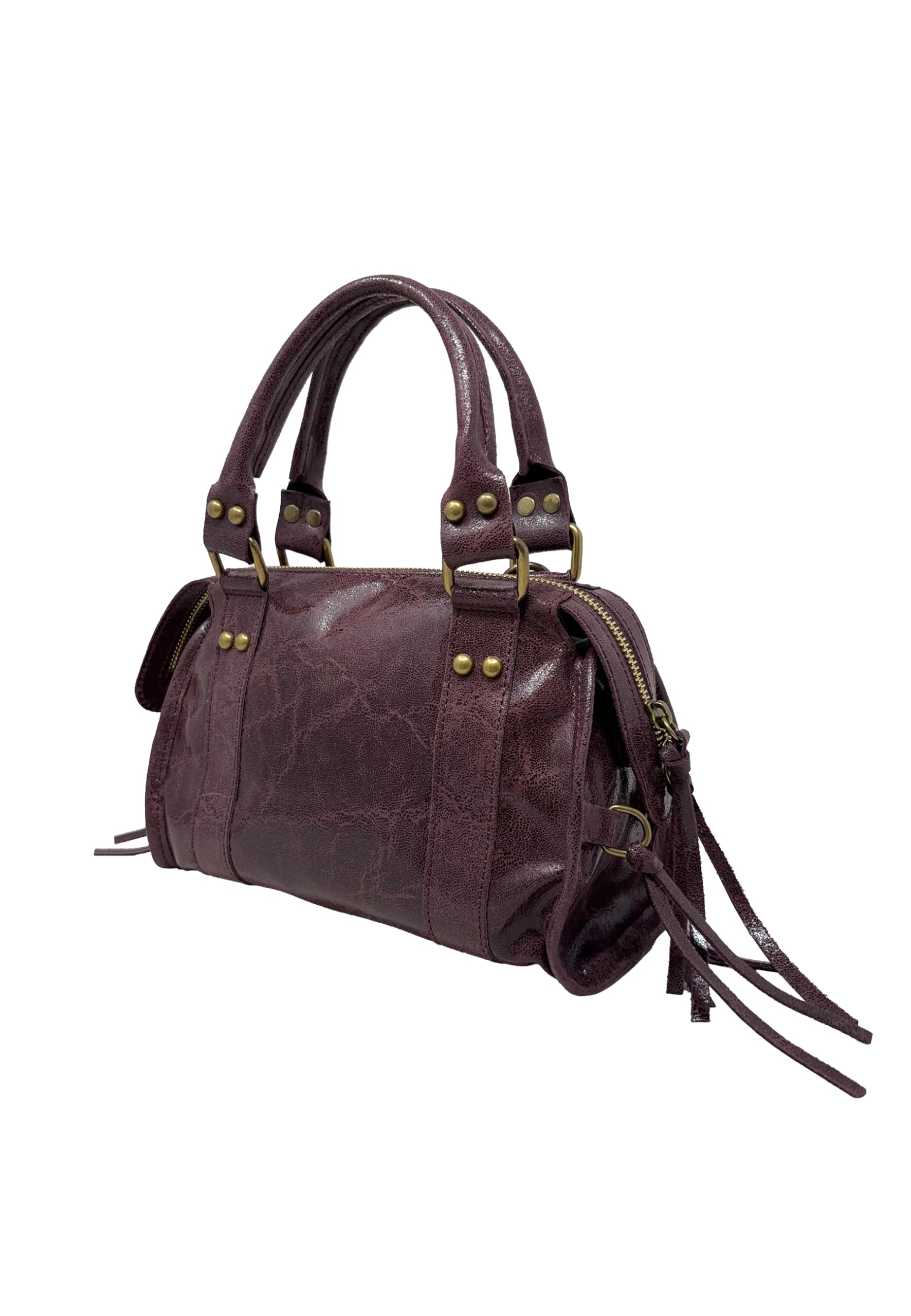 Borsa a Mano Alla Moda Piccola con Tracolla da Donna in Pelle Spatolata con Borchie
