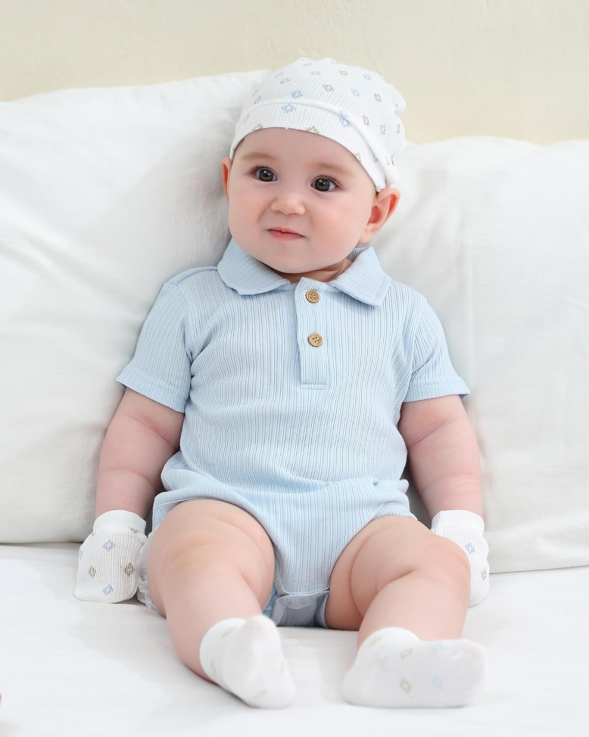 Baby Hats Mittens and Socks Set Soft Cotton Newborn Hat Glove for Boys Girls 0-6 Month