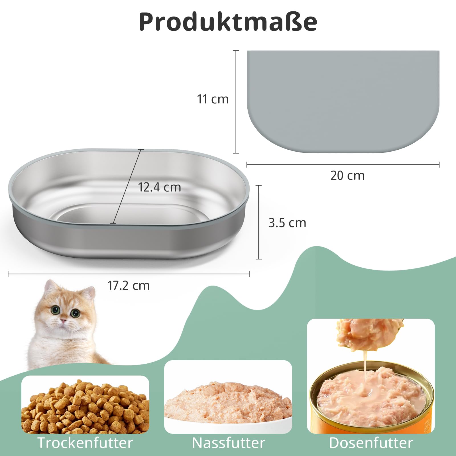 Edelstahlschalen für automatischen Mikrochip-Futterautomat für Haustiere – Dichtungsring-Design zur Frischehaltung und Geruchsreduzierung, Edelstahl 304, leicht zu reinigen, 2er-Set Plus Unterlage