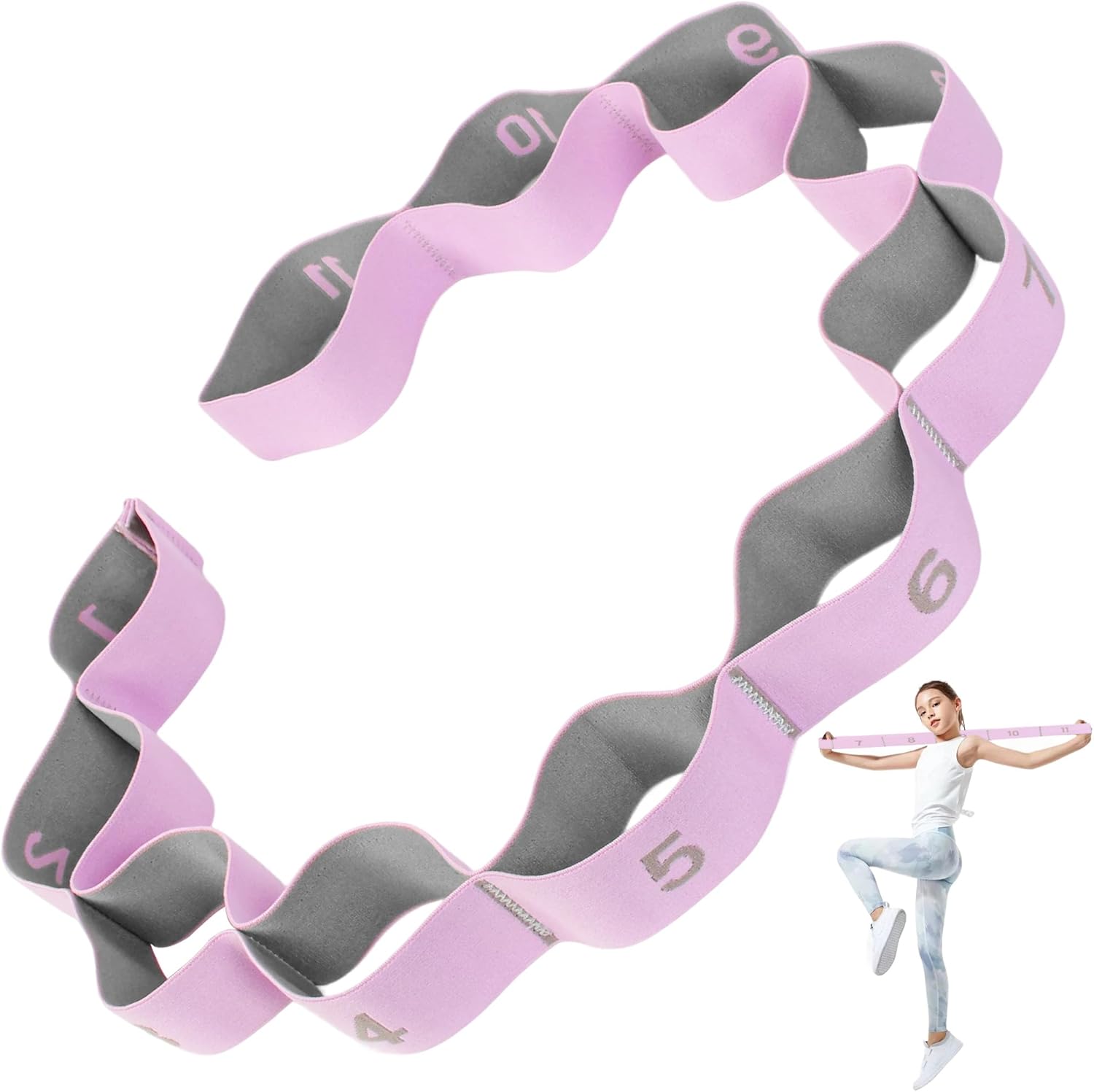 Stretching Strap with 11 Loops, Stretch Out Straps for Physical Therapy, Yoga, Pilates, Ballet, Versatile Stretch Out Strap for Flexibility, Dance & Home Workouts, Full Body Stretching