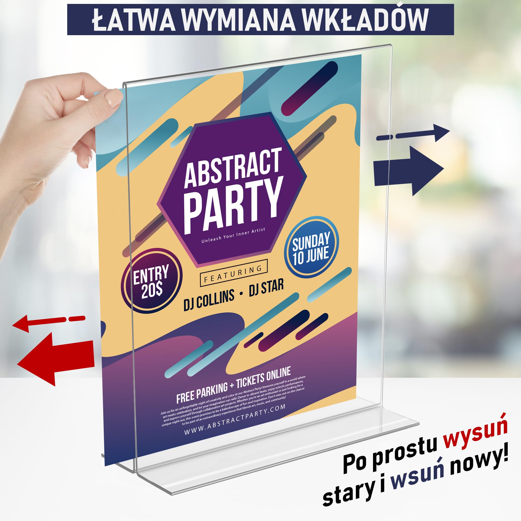 Uchwyt na Plakaty A4 z Akrylu – Stojak Stołowy w Kształcie Litery T, Dwustronny, Ładowany od Dołu, w Orientacji Pionowej. Idealny do Restauracji, Promocji, Zdjęć i Sal Lekcyjnych (A4 – Zestaw 3 Szt.)