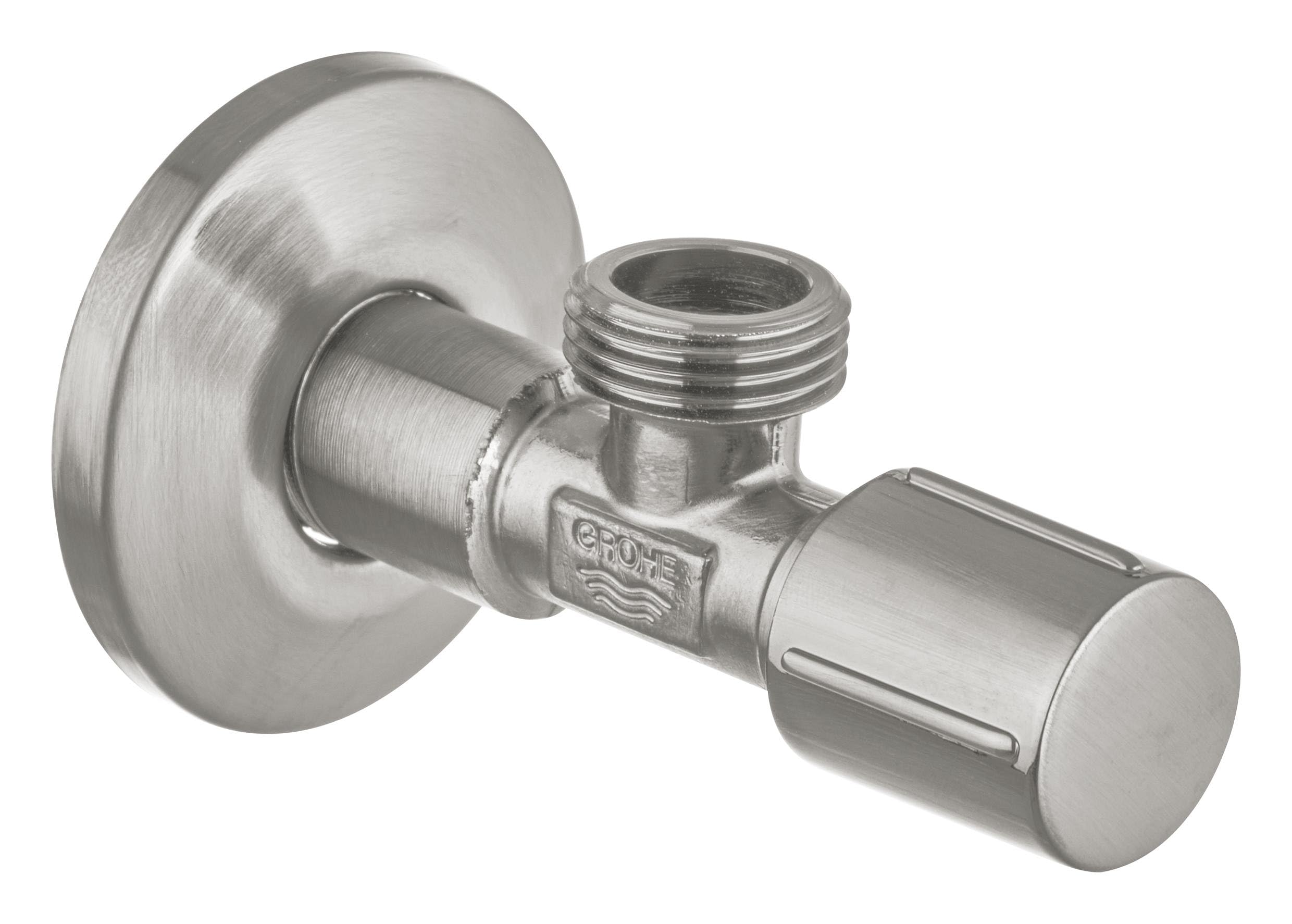 Grohe Supersteel Brass Angle Valve 1/2 Inch - Pre-Roughened Connection Thread For Easy Sealing, Wall Connection 1/2" With Outlet 1/2", Metal Push-On Escutcheon Ø 55 Mm, 22041Dc1
