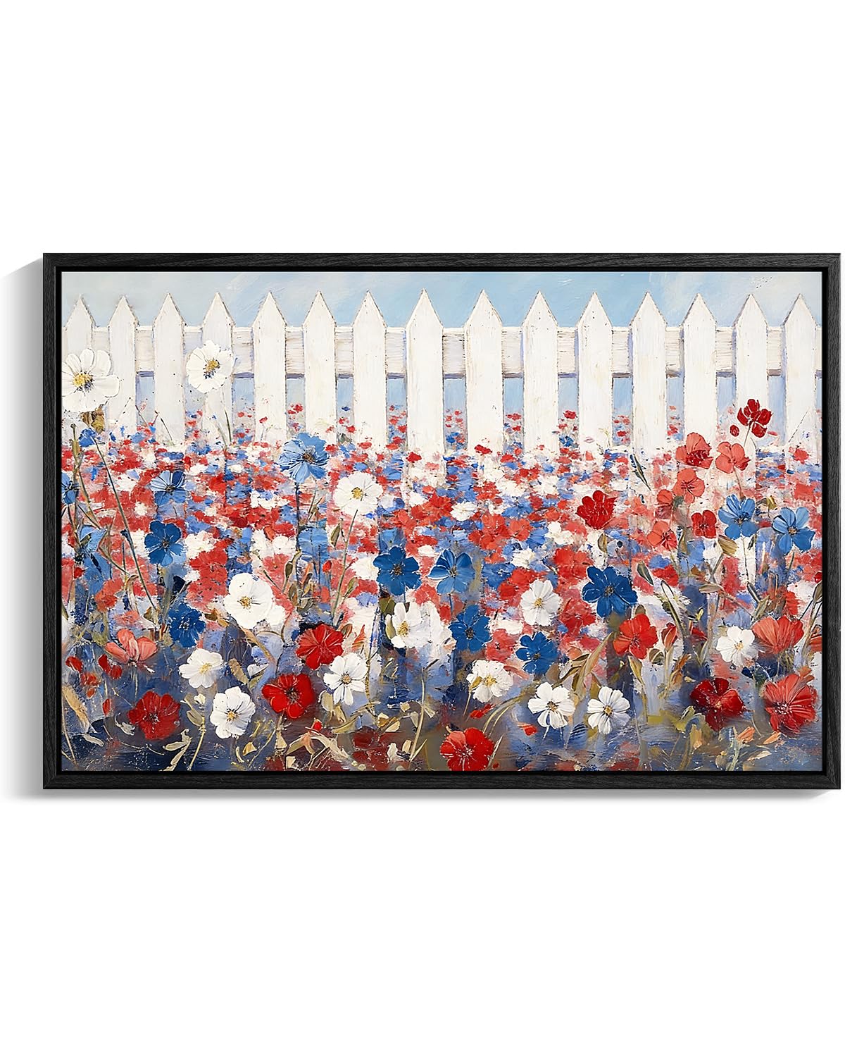 Wildflower Field Framed Canvas Wall Art, 4th of July Canvas Prints