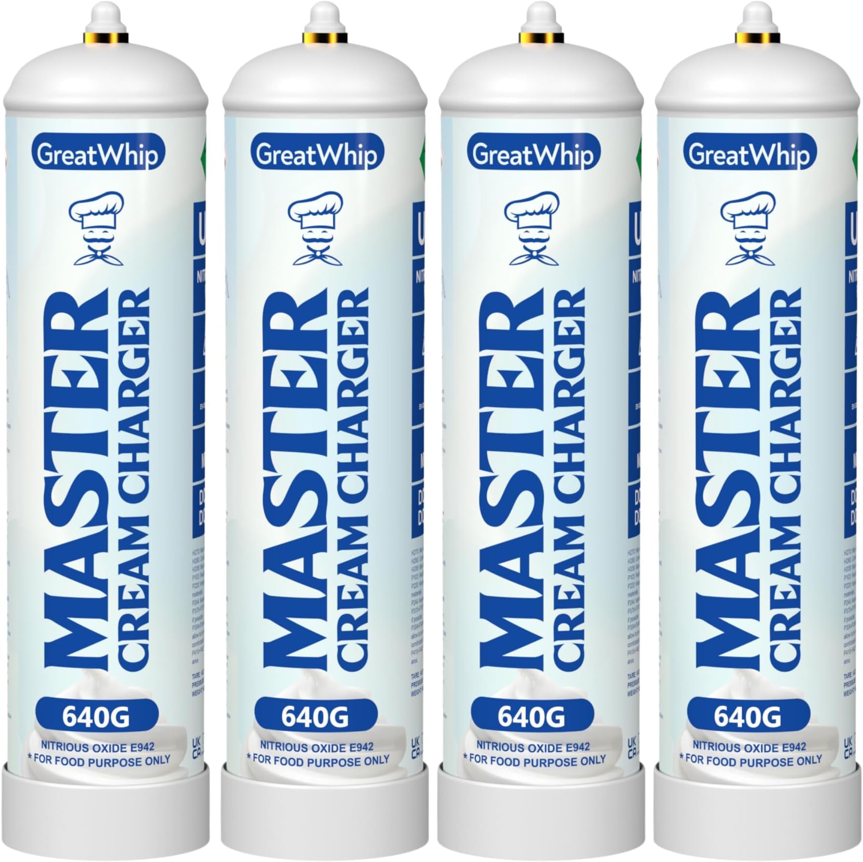 GreatWhip Whipped Cream Chargers, 640g N2O Whip Cream Charger Cylinders, Nitrous Oxide Cartridges, 4 Cylinders