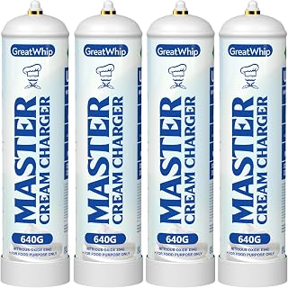 GreatWhip Whipped Cream Chargers, 640g N2O Whip Cream Charger Cylinders, Nitrous Oxide Cartridges, 4 Cylinders