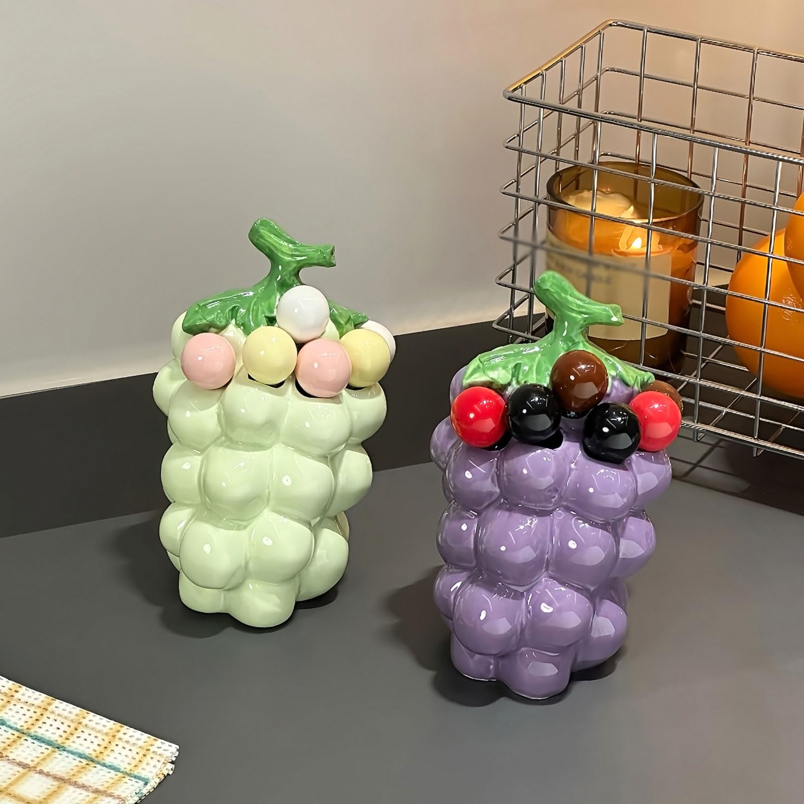Fourchettes à Fruits fourchettes à Salade en Acier Inoxydable avec Organisateur en céramique en Forme de Raisin, Utilisation répétée de fourchettes à Fruits pour décorer