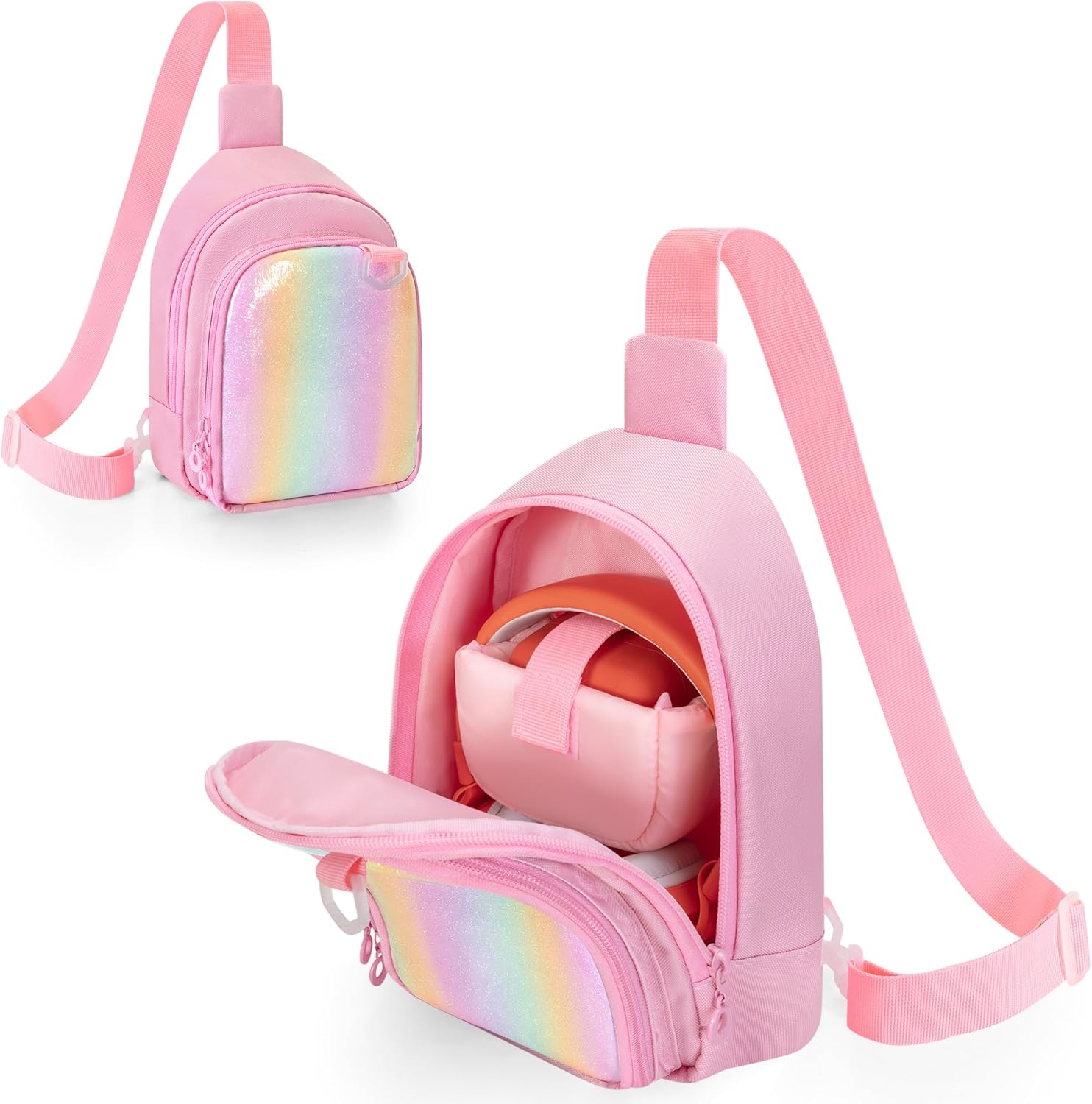 Carrying Chest Bag Compatible with Yoto Mini (2024 Edition) and Headphone, Card Holder up to 36 Cards, Travel Storage Case for Audio Player Accessories, with Adjustable Strap, Pink (Bag Only)