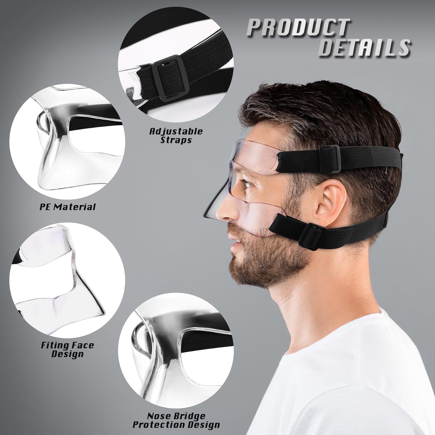 AF01A Nose Guard for Broken Nose Adults Adjustable Basketball Soccer Sports Face Shield Mask with Foam Padding & Stickers for Women Men Youths Teens