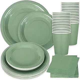 Whaline 100Pcs Sage Green Tableware Set Wedding Disposable Dinnerware Set 50Pcs Paper Plates 25Pcs Napkin 25Pcs Cups for Wedding Birthday Bride Shower Party Supplies Table Decorations