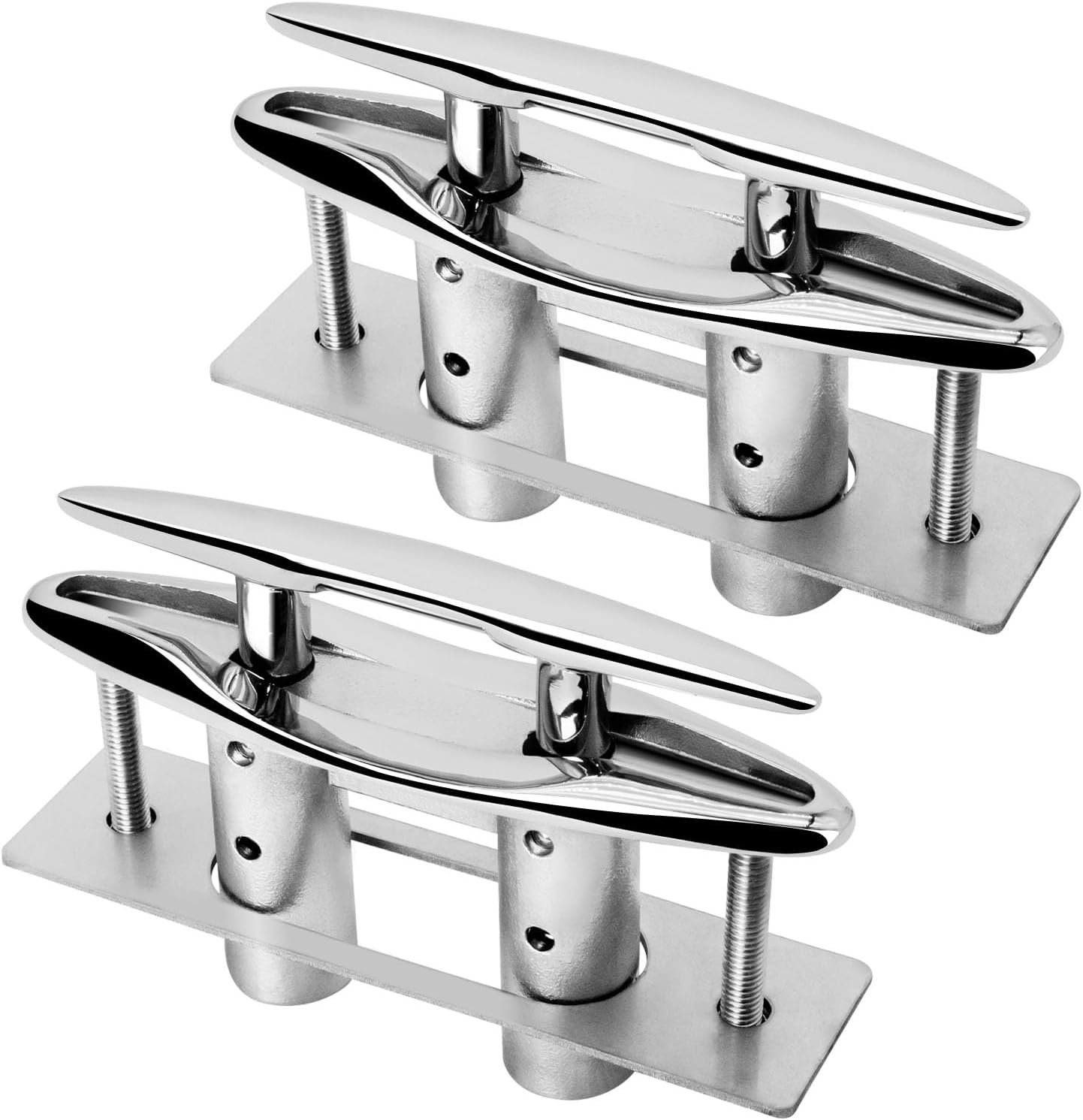 5" 6" Pull Up Flush Mount Cleat 2 Pack, Stainless Steel 316 Boat Dock Deck Retractable Low-Profile Mooring Rope Cleat with Backing Plate and Lock Nuts