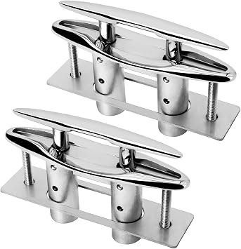 5" 6" Pull Up Flush Mount Cleat 2 Pack, Stainless Steel 316 Boat Dock Deck Retractable Low-Profile Mooring Rope Cleat with Backing Plate and Lock Nuts