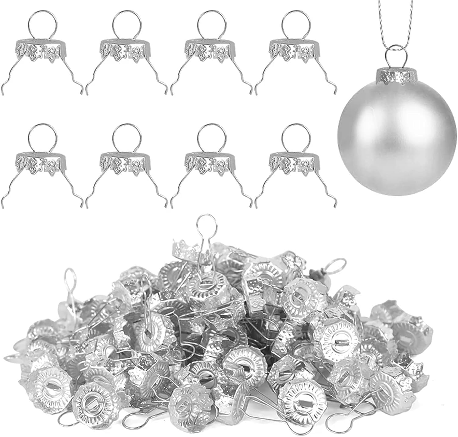 Ornament Caps 400 Pcs Gold & Silver Christmas Ball Caps, Metal Hangers for Xmas Tree Decor(B02)