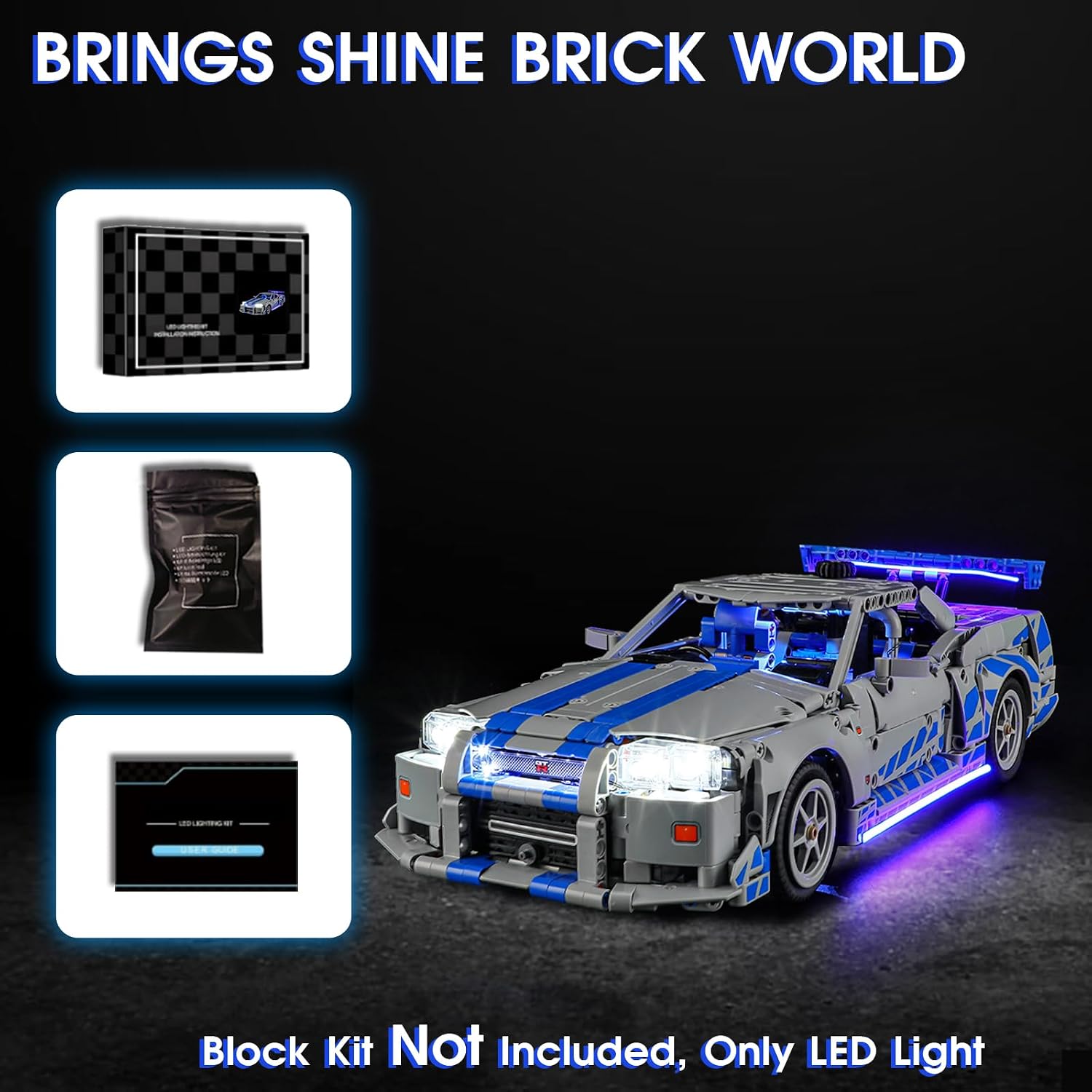 Vaodest Led Light for Lego 42210 2 Fast 2 Furious Nissan Skyline GT-R (R34) Car Model,Design and Configuration Compatible with Model 42210(Led Light Only, Not Building Block Kit)