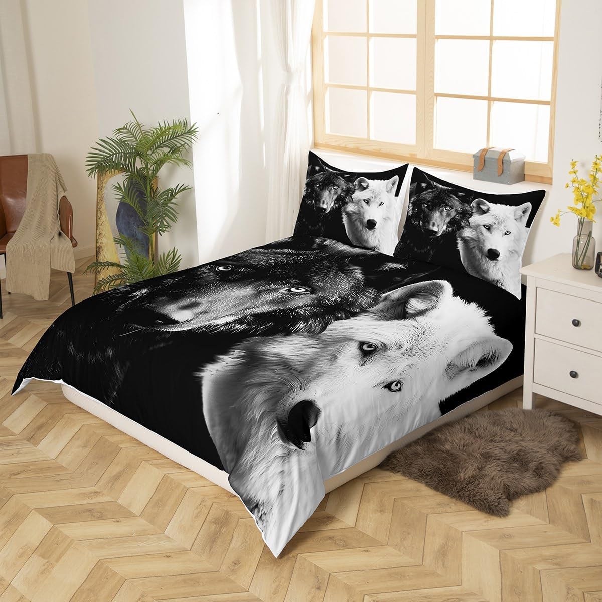 Wolf Dreamcatcher Bedding Duvet Cover Set Twin Size Indian Dream Catcher Animal 3D Printed Bedding Set for Adult Kids Bedroom Decorative Soft Microfiber Exotic Style Bohemia Comforter/Quilt Cover