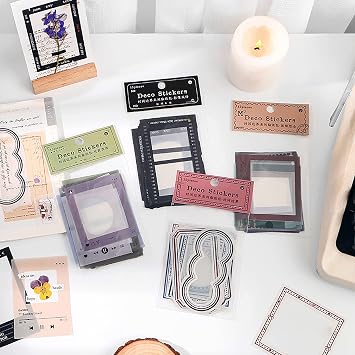 60PCS Clear PET Waterproof Album Player Films Frame Decor Stickers for Scrapbook, Album, Photos, Cards, Diary Decoration, 4 Series Background Decoration Frame Stickers