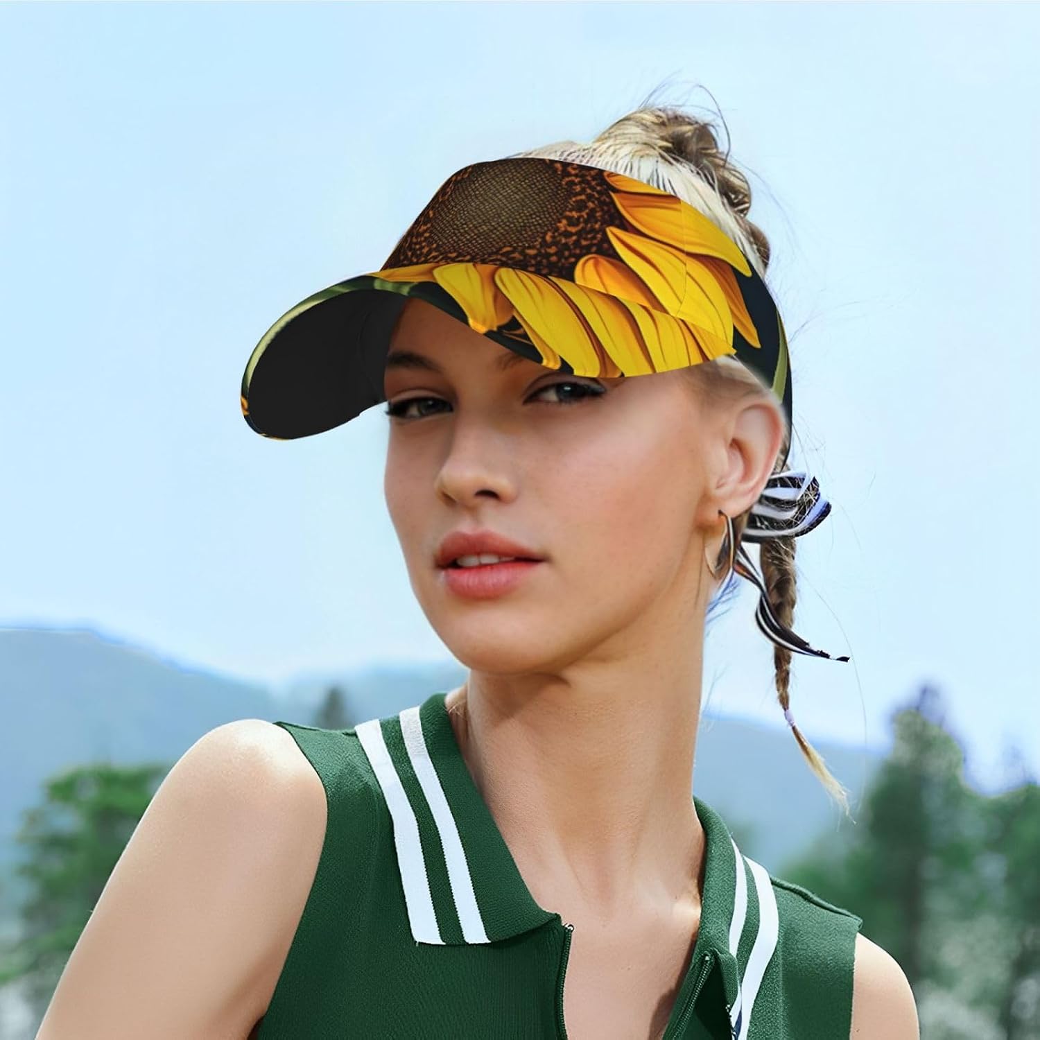 Wild Flower Sunflower Print Sports Sun Visor Hats Adjustable Running Golf Tennis Sun Cap for Women Men Black