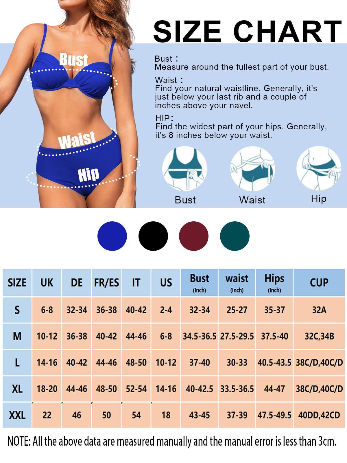JFAN Traje de Baño Mujer 2 Piezas Bikini Push Up con Relleno Bañador Sexy con Aros