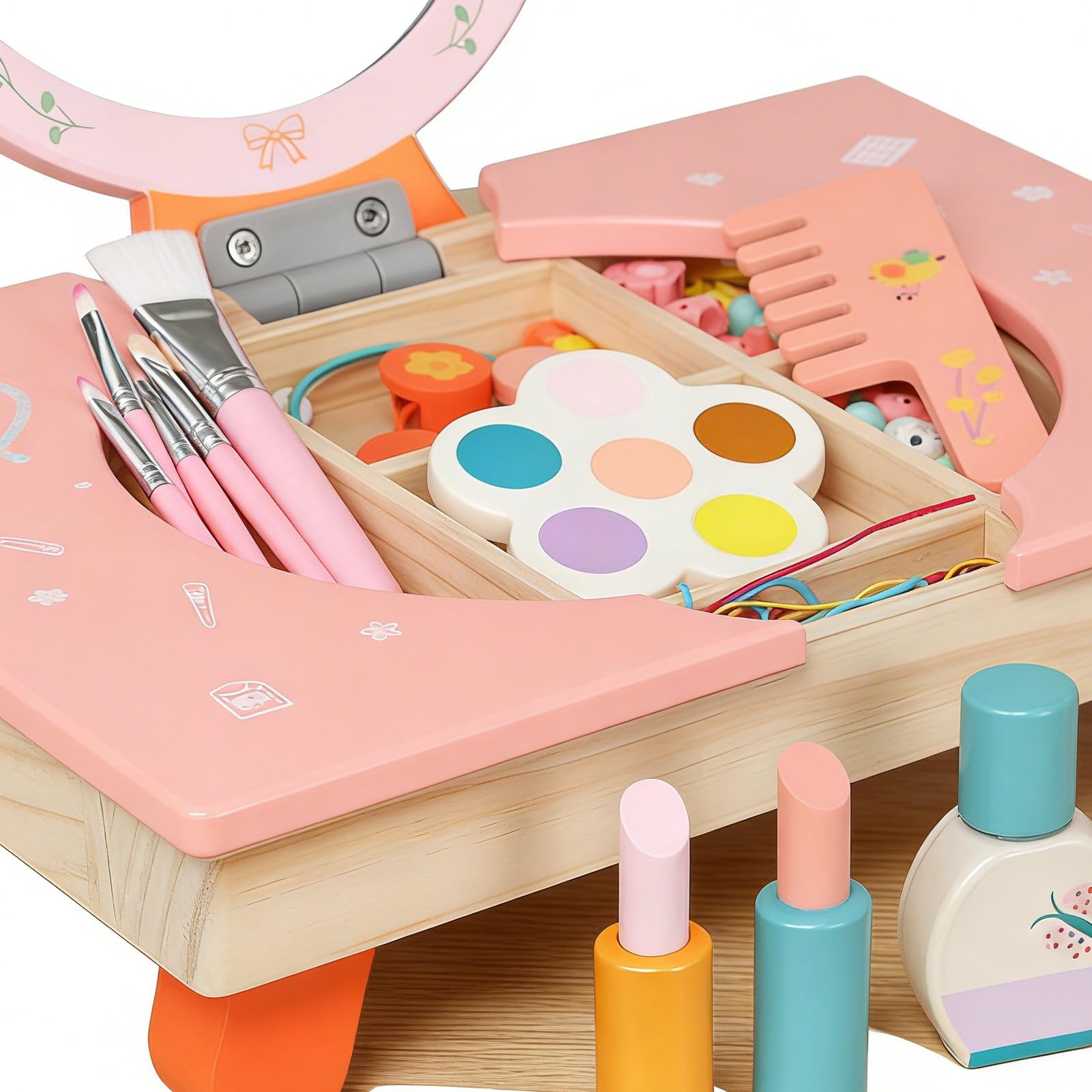 Vanity Da Per Bambini Toeletta Legno con Specchio | Tavolo Pieghevole con Pettine e Cosmetici di Ruolo Per Compleanno Natale Salone Studio Casa Camera Dei Bambini