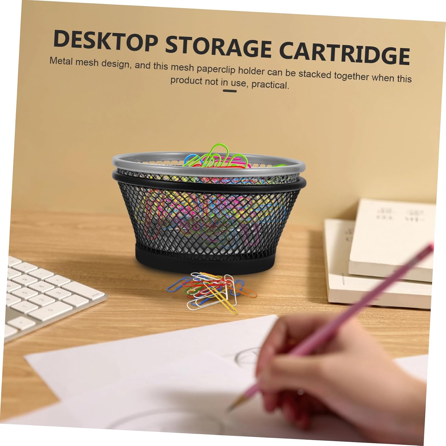 2pcs Cone Shaped Paper Clip Holder Stackable Mesh Desk Organizer for Office Supplies Clips Dispenser Minimalist Storage Solution for Home and Study