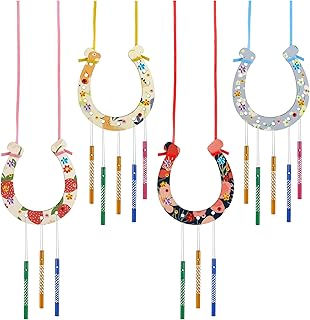 Framendino, 16 Pack Wind Chime Kit Horseshoe Wood Cutout Ornaments Horseshoes Wooden Arts for DIY Coloring Craft Party Birthday Supplies