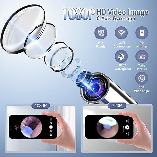 Miniatura 3 de Eliminación de cera de oídos, limpiador de oídos con cámara 1080P HD inalámbrico, otoscopio de oído con 6 luces LED, kit de eliminación de cera
