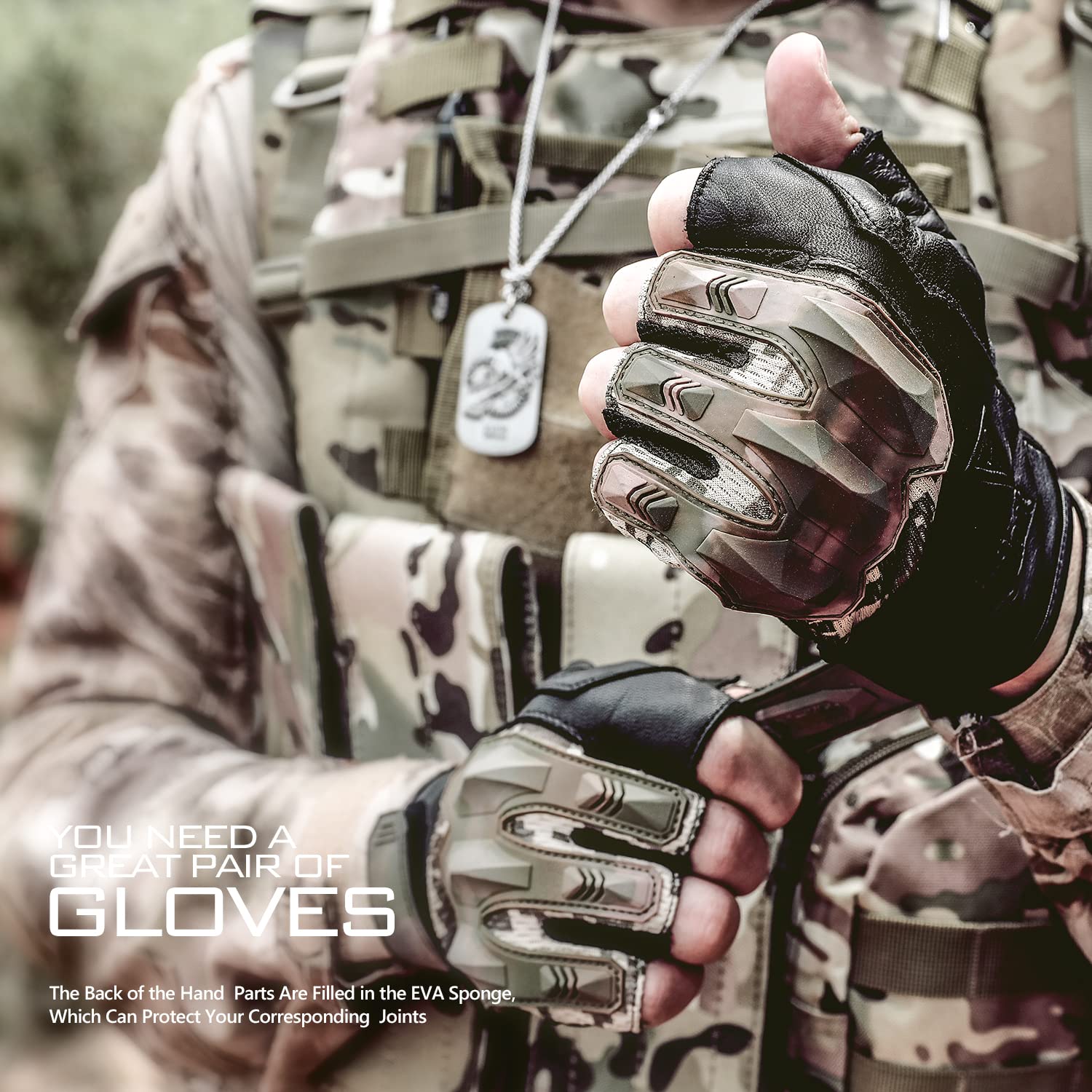 Zune Lotoo Guanti Tattici Militari mezza Dita, Guanti Moto Estivi Traspiranti con Protezione Nocca da Softair Lavoro Arrampicata Motocross Paintball Campeggio per Uomo e Donna, Camuffamento L