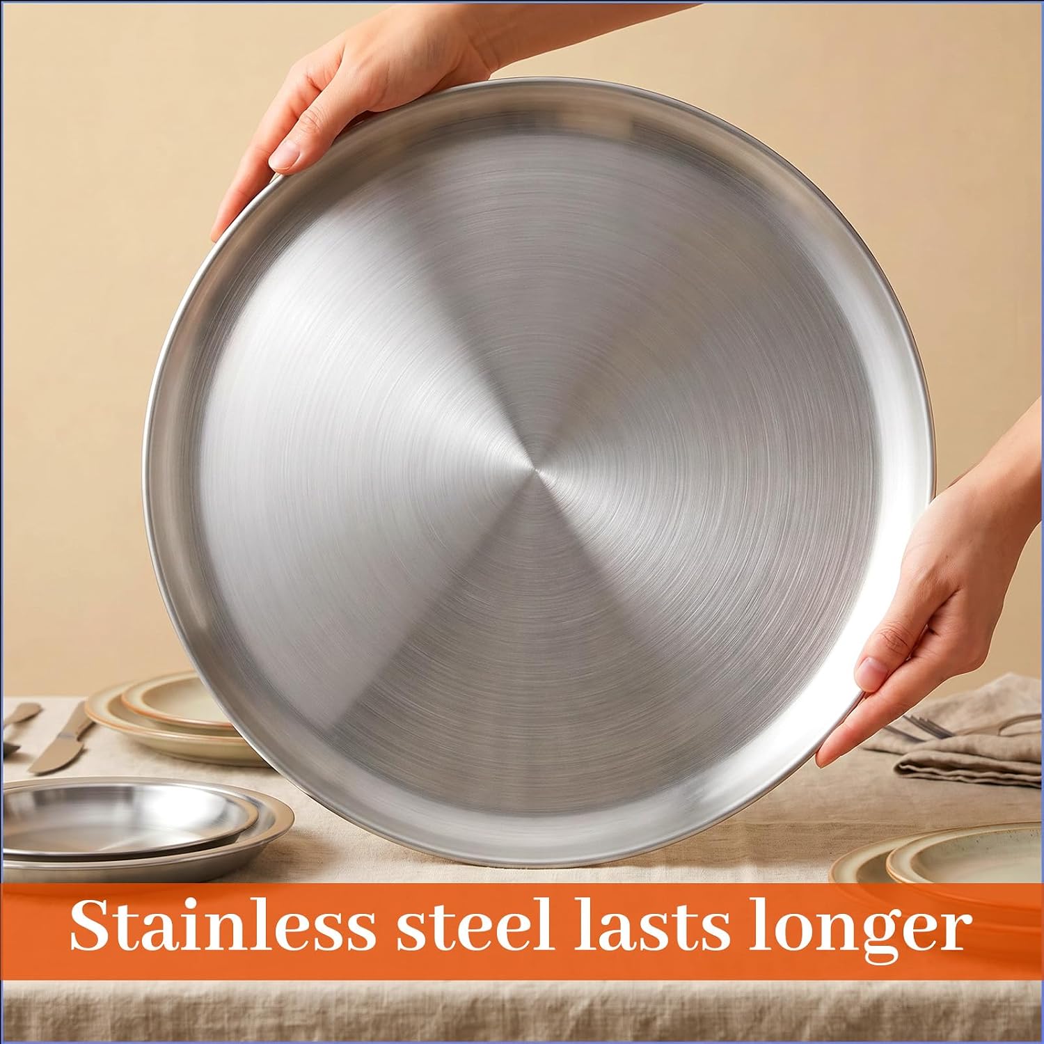 1pcs 16 inches Stainless Steel Pizza Pan,Thick Round Pizza Pan for Oven,Steel Pizza Tray Pizza Plate Pizza Baking Sheet, Easy Clean & Dishwasher Safe