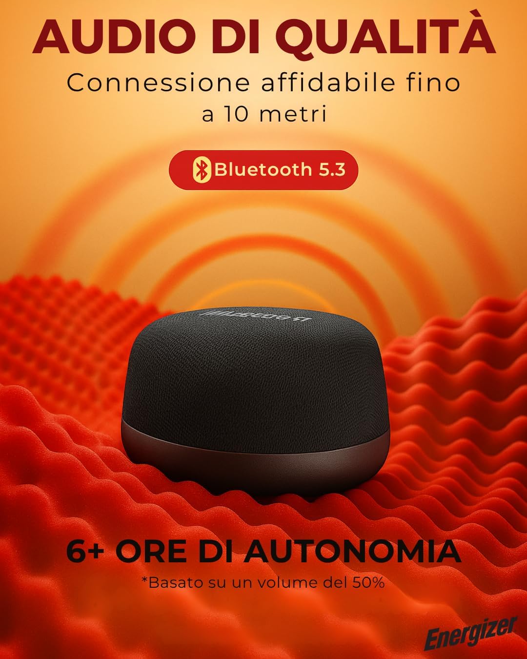 Energizer Magnetic Mini Bluetooth Speaker with Bypass Wireless Charger, 5W Powerful Sound, IPX6 Waterproof, TWS Stereo Pairing, Built-in Microphone, Compact Design for Outdoor and Indoor Use_BTS055 - Image 3