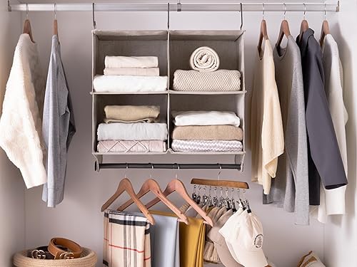 Miniatura 2 de StorageWorks Organizador colgante de armario con barra de ropa, estantes colgantes de armario de 4 secciones, organizador de cubos de ropa colgante,