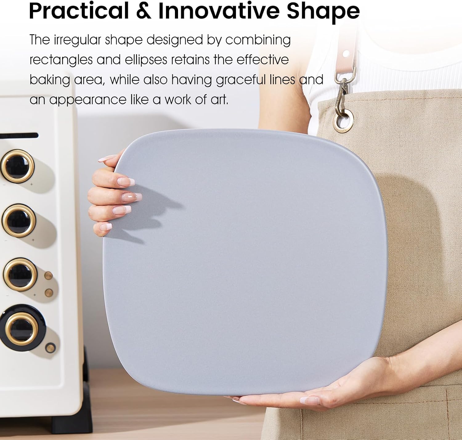 Pizza Stone, 12" x 11" x 0.47" Ceramic Coating & Cordierite Pizza Stones for Oven Grill BBQ, Heavy Duty Non Stick Baking Stone for Pizza & Bread, Unique Shape Design Grilling Stone (Gray)