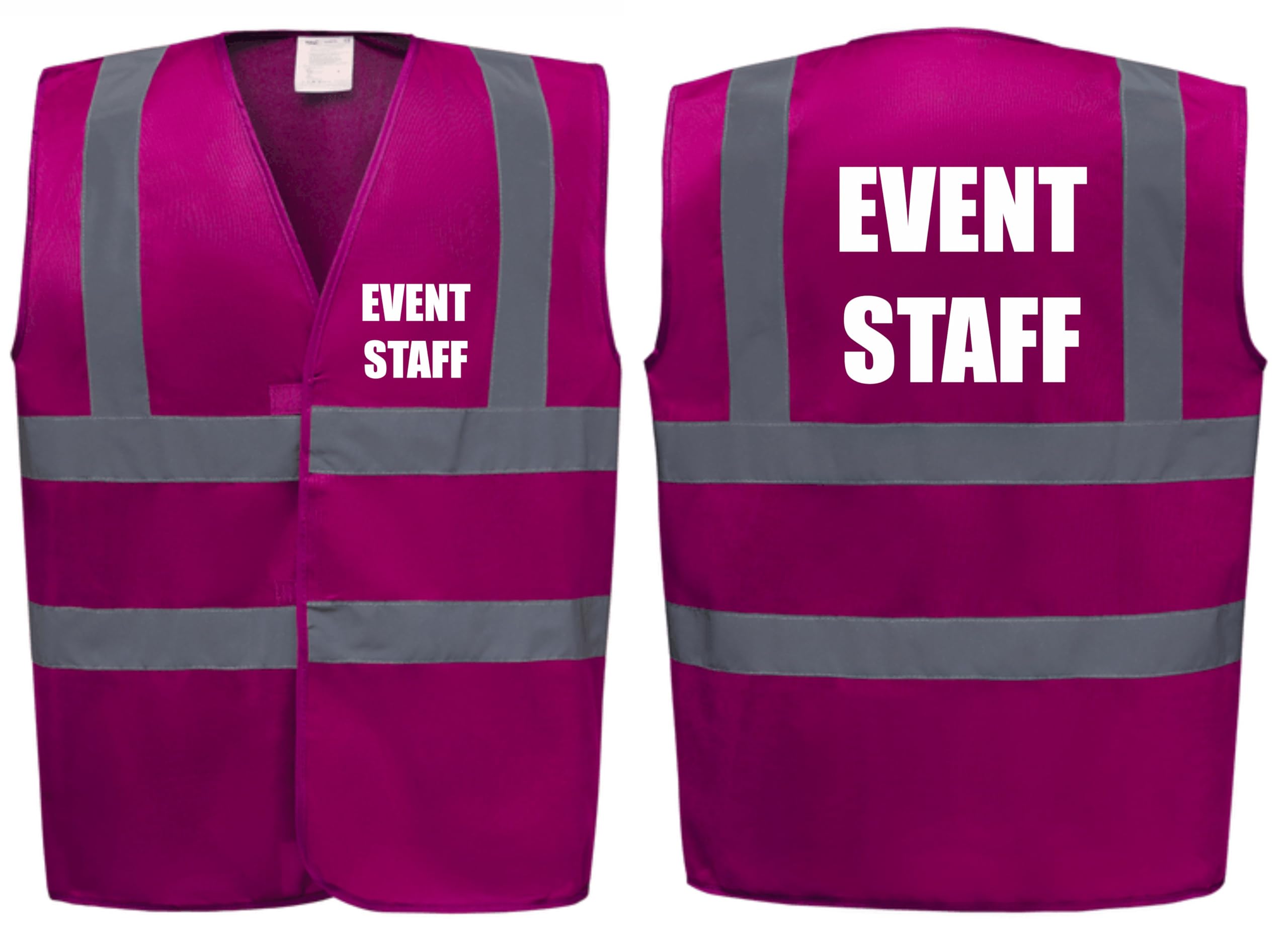 Brook Hi Vis Premium Safety Vest - EVENT STAFF Printed Front & Back, Event Management High Viz Waistcoat, Available in 14 Colours, Festivals (UK, Alpha, M, Regular, Regular, Raspberry)