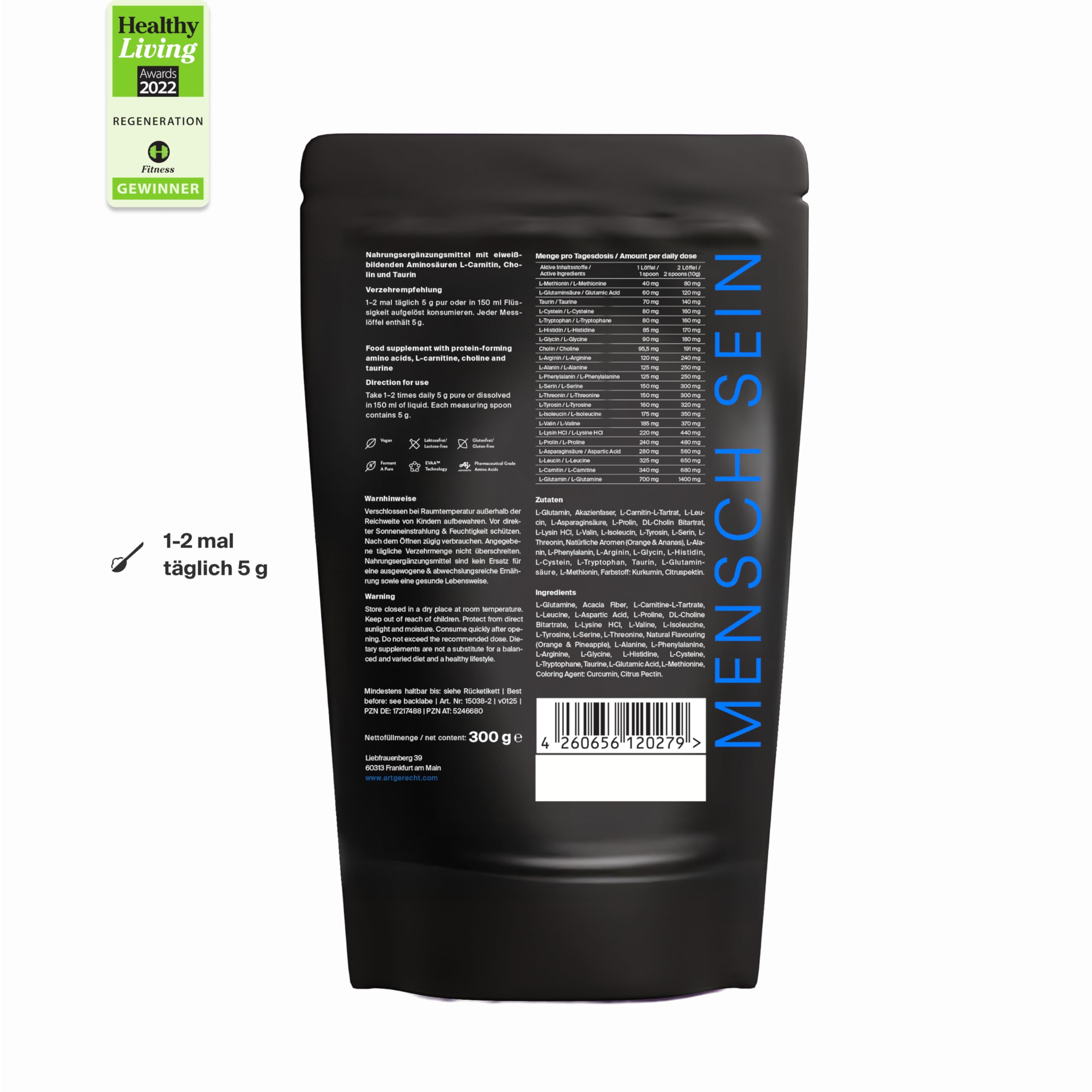 AMIN – Patentierter EVAA™ Aminosäuren-Komplex mit BCAAs & EAAs | 300g, TROPICAL | Ideal für Muskelaufbau & Regeneration | 100% Veganes Proteinpulver | <99% Reinheit, ohne Zusatzstoffe