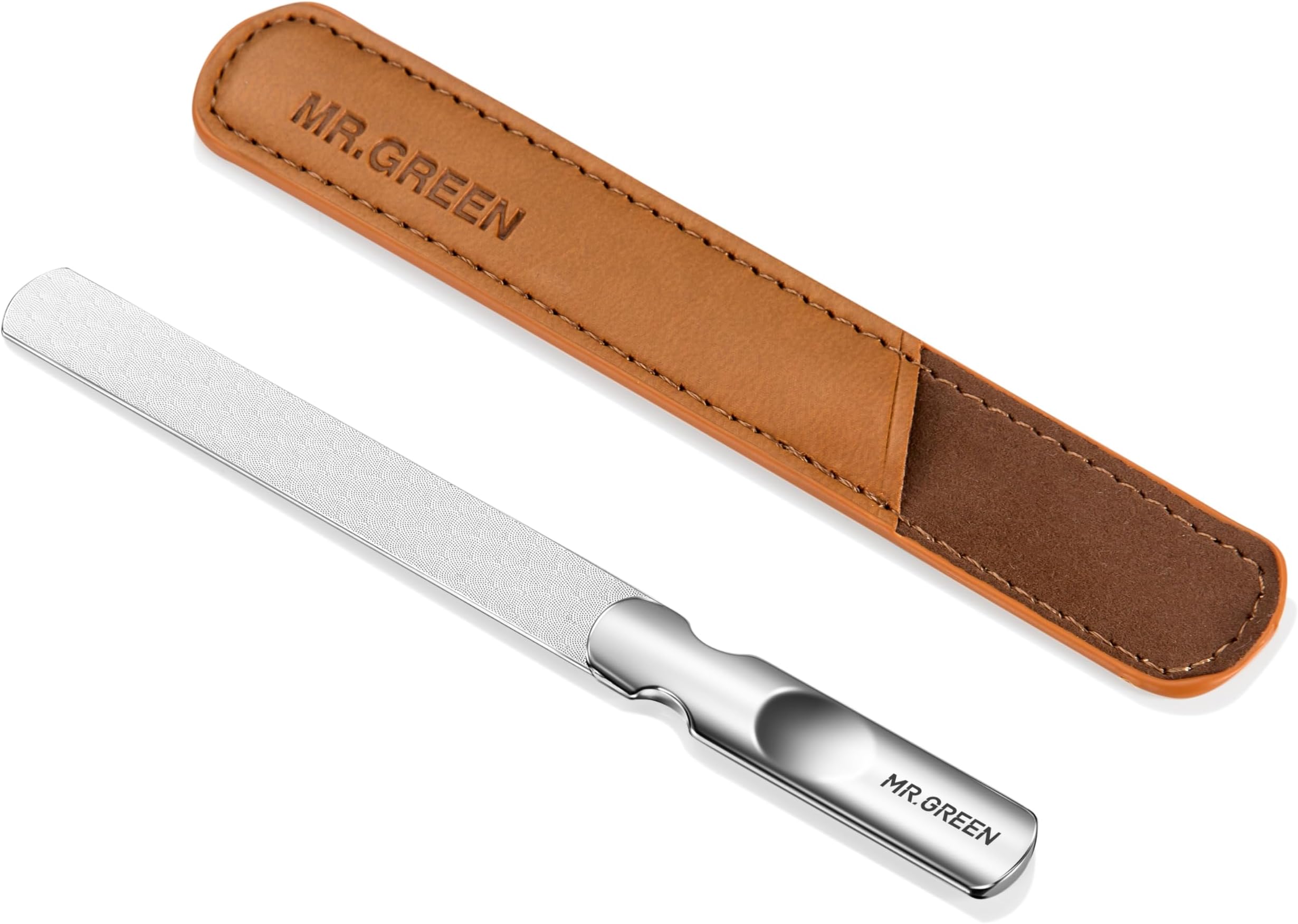 MR.GREEN Double Sided Nail File Stainless Steel Anti Slip Handle Nail Polish with Leather Case Gift for Men Women Professional