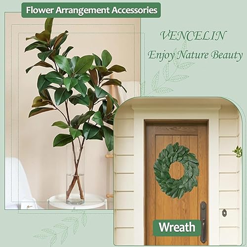 Miniatura 2 de Hojas artificiales de magnolia para coronas de magnolia, hojas verdes sintéticas, palillos de hojas verdes sintéticas, decoración de boda, paquete