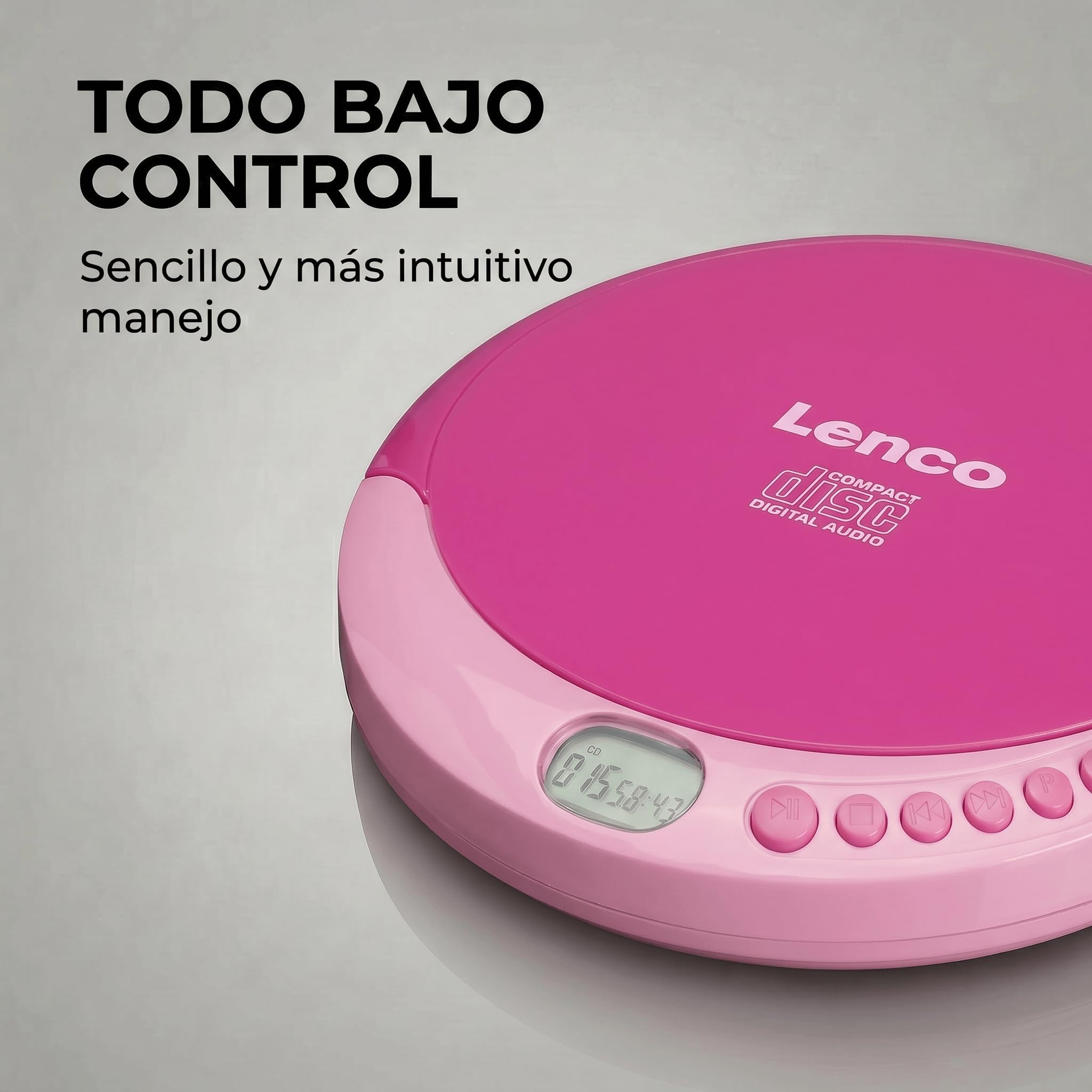 Lenco CD-011PK - Reproductor de CD portátil con función de carga de batería - Pantalla LCD - Diskman - CD walkman - con auriculares y cable de carga micro USB - Rosa