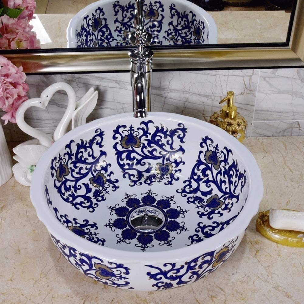 Szafka Pod Umywalkę Z Umywalką, Umywalka Nablatowa, Artystyczna Ceramiczna Umywalka Łazienkowa, Ręcznie Malowana Umywalka Nablatowa Z Porcelany Vintage