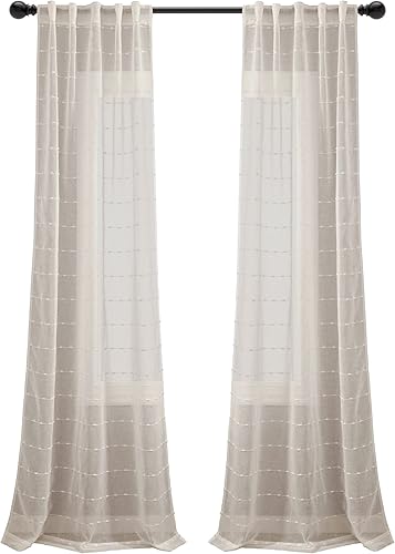 Miniatura 8 de Lush Decor Farmhouse - Par de paneles de cortinas traslúcidas con textura y pestaña trasera y bolsillo para barra, 38 pulgadas de ancho x 84