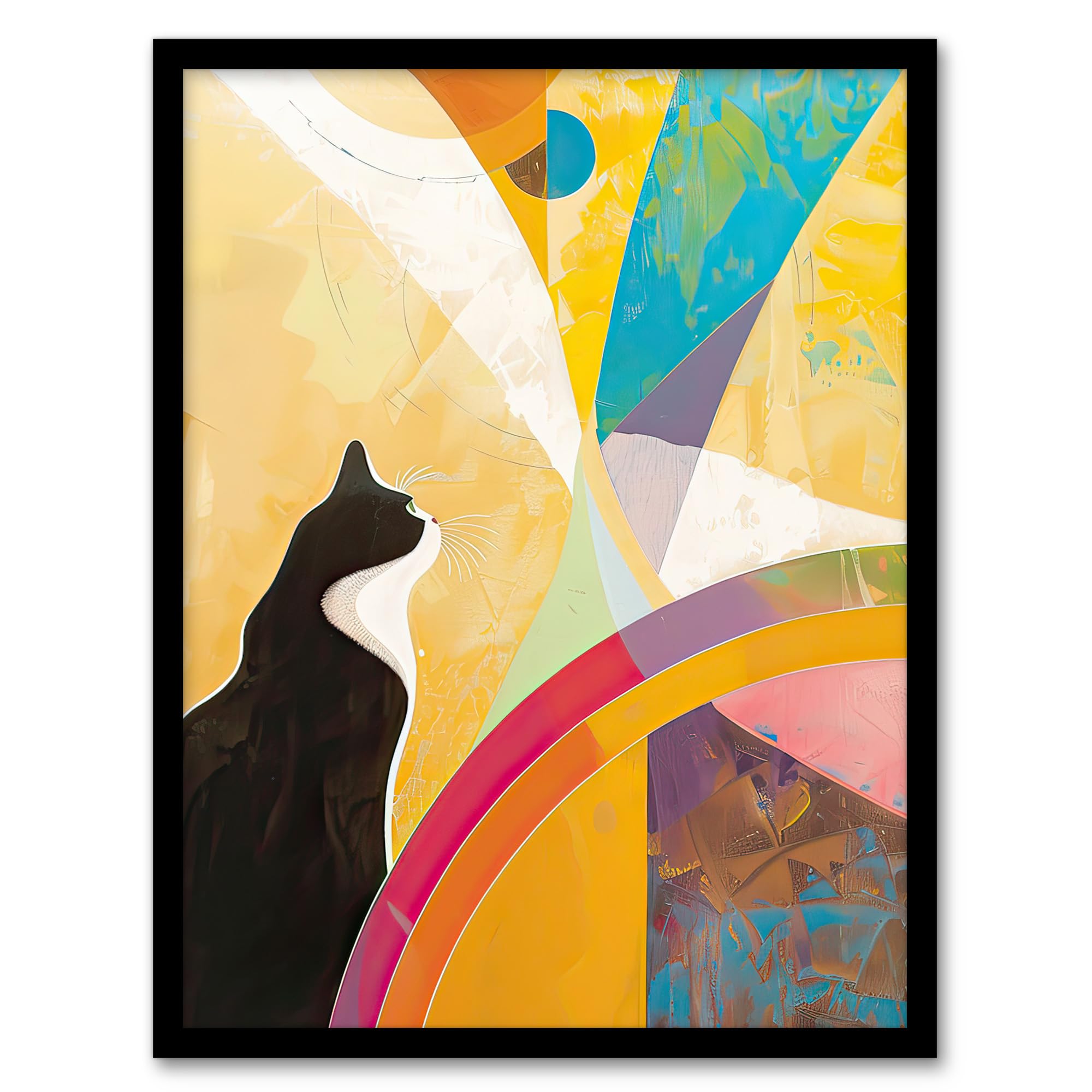 Artery8 Tuxedo Cat Lover Hilma Rainbow Abstract Design Living Room Artwork Framed Wall Art Print A4