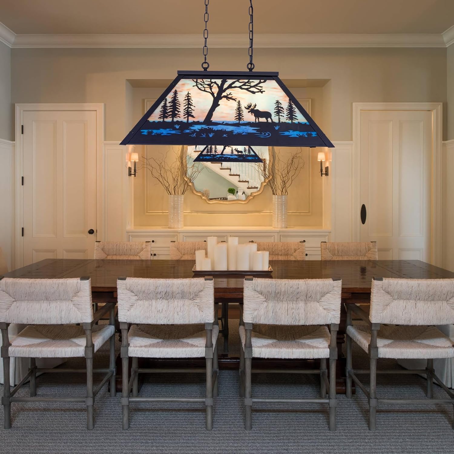 Wellmet Tiffany Pool Table Light, 3 Lights Farmhouse Chandelier for Billiard, Dining Room, Kitchen Island, Cabin, Game Room, L-34in