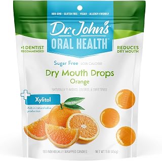 Dr. John’s Oral Health Sugar Free Candy, Healthy Dry Mouth Drops with Zero Sugar, Low Calorie Snacks, Keto Friendly Hard Candy Sweets, Orange, 100 Count, 1 LB